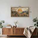 Framed Boho Landscape Large Wall Art, Abstract Sun Mountain Canvas Wall Decor Painting, Modern Floral Botanical Aesthetic Poster Print Picture for Living Room Bedroom Home Office 24x48 Inch