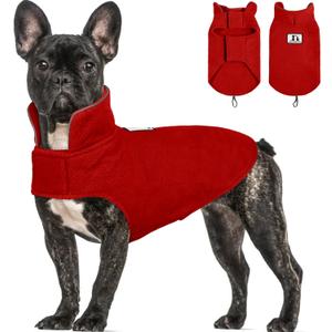 DENTRUN Reversible Dog Coat - Windproof Polar Fleece Vest with Reflective Neck Strips, Hook & Loop Closures, Easy-On Cold Weather Jacket for  Dogs (Small Dogs Sweater) (Burgundy)