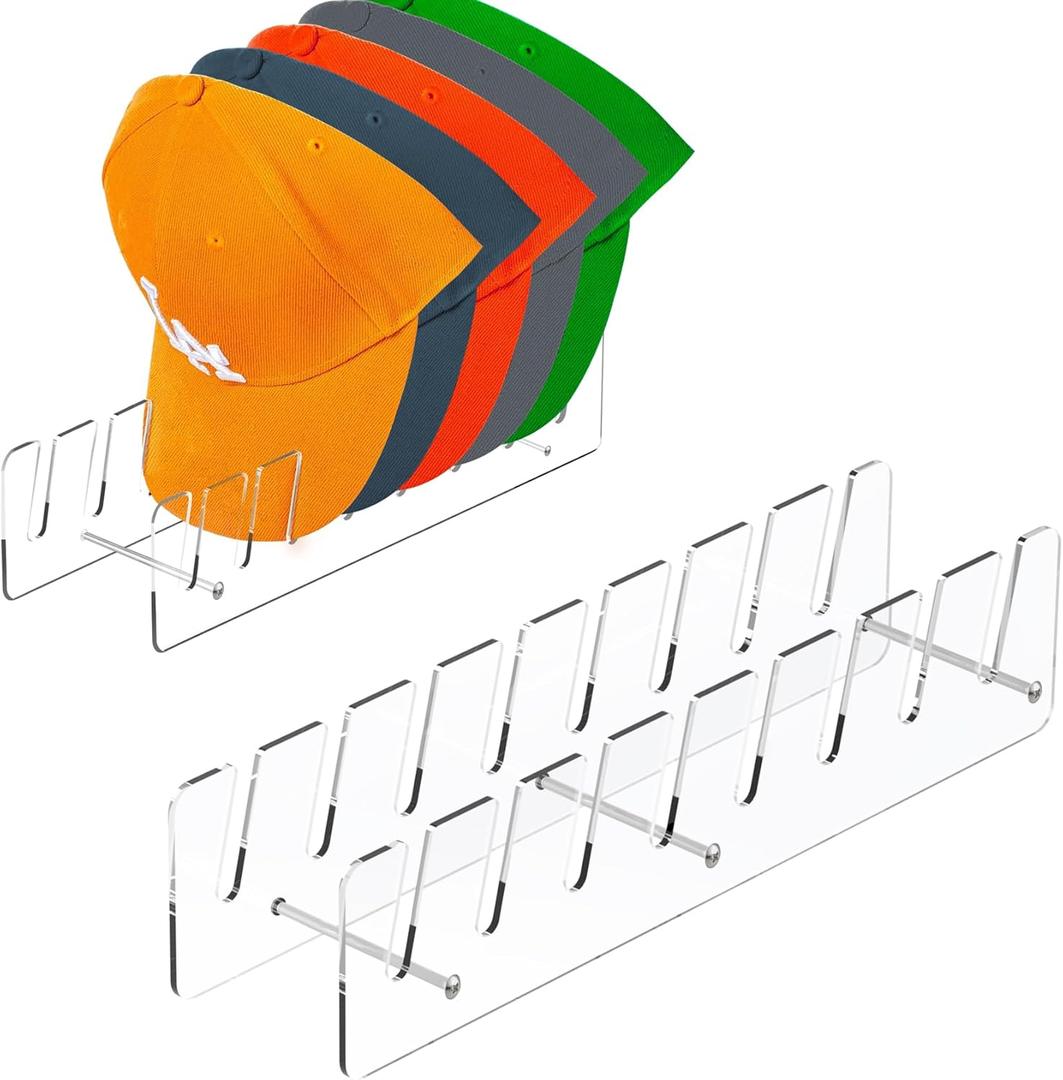 CARUUYI Hat Stand Organizer for Baseball Caps, Acrylic Hat Holder & Rack, 2PCS Clear Stand for 16 Caps, Ideal for Bedroom, Closet, Dresser, Office and Entrance (2)