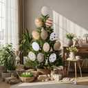 Jenaai 12 Pcs 8 Inch Large Easter Tree Decorations Retro Easter Egg Picks Plastic Nature Beige White Egg Ornaments for Tree Topper Home School Office Spring Holiday Party Vase Vintage Decor