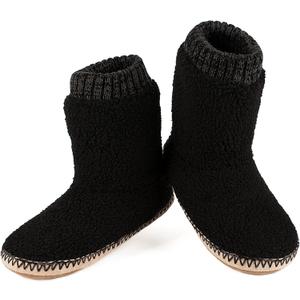 Men's Warm Up House Boots, Thick Fuzzy Sherpa Fleece Winter Moccasin Socks Non-slip Soles, Cozy Soft Comfy Indoor Shoes Rubber Grippers (10-11)
