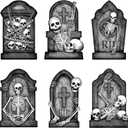 Graveyard Tombstones Halloween Decorations Outdoor: 6pcs Large Scary Gravestone Yard Signs with Stakes, Realistic Skeleton Skull Headstone Halloween Decor Outside for Kid Home Garden Lawn Front Porch