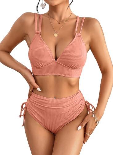 Herseas Women's Bikini Sets Two Piece Swimsuit V Neck High Waisted Ruched Tummy Control 2025 Summer Bathing Suit XL