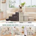 Love's cabin Dog Stairs for High Bed 18" H, Foldable Pet Stairs for Small Medium or Large Dogs Puppy with Storage for Bed or Couch, Cat Dog Steps Ramp with Zip up to 200 lbs, Beige, 3 Steps