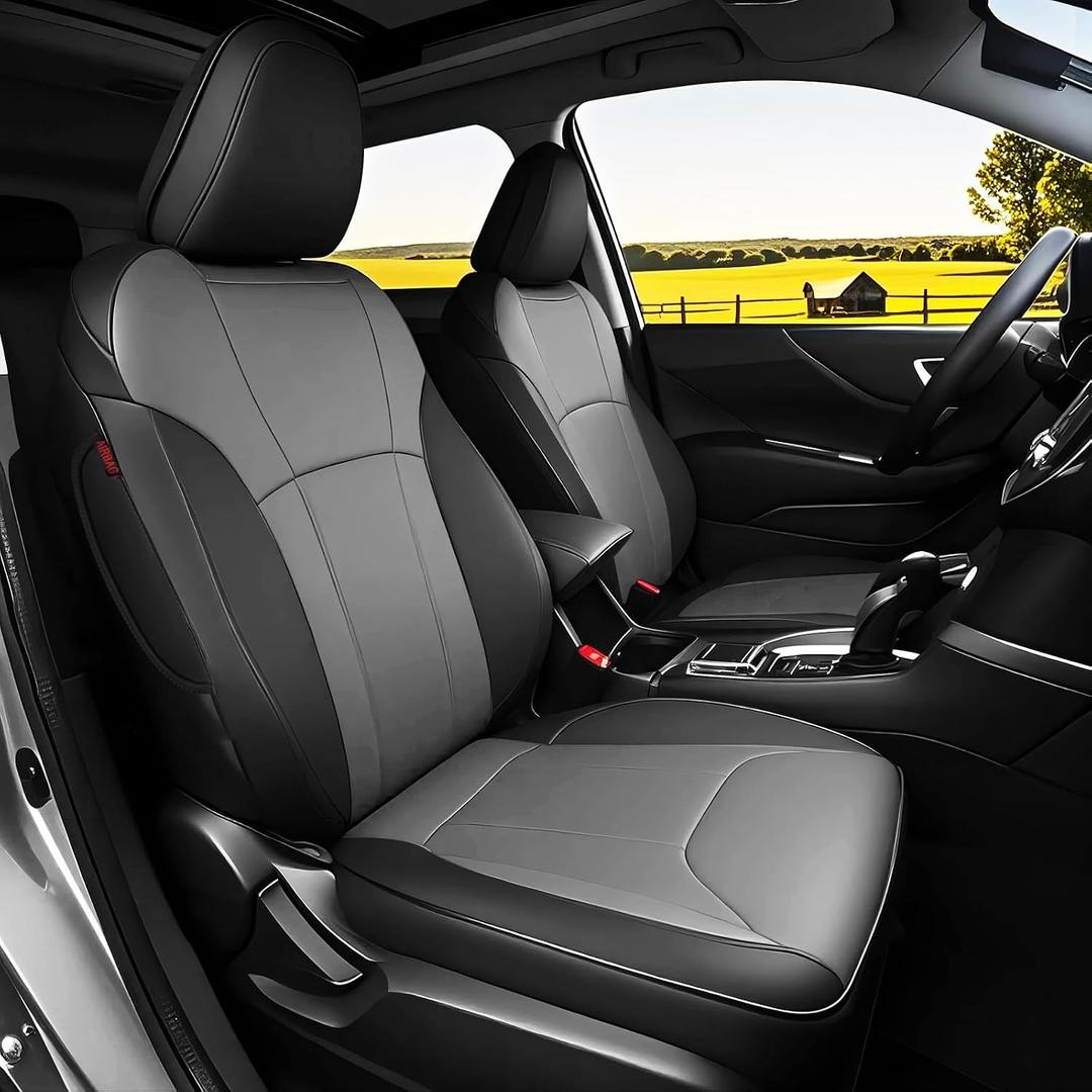 HKZ Custom Fit Outback Car Seat Cover 2-Row Full Set for Subaru Outback 2020 2021 2022 2023 2024 2025 - Leather Full Coverage (Black+Grey)