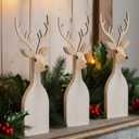 3 Pcs 12 Inch Wooden Christmas Reindeer Table Decorations Indoor Christmas Reindeer Table Sign Centerpiece with Removable Antlers Farmhouse Elk Xmas Decoration for Winter Mantel Fireplace Shelf Home