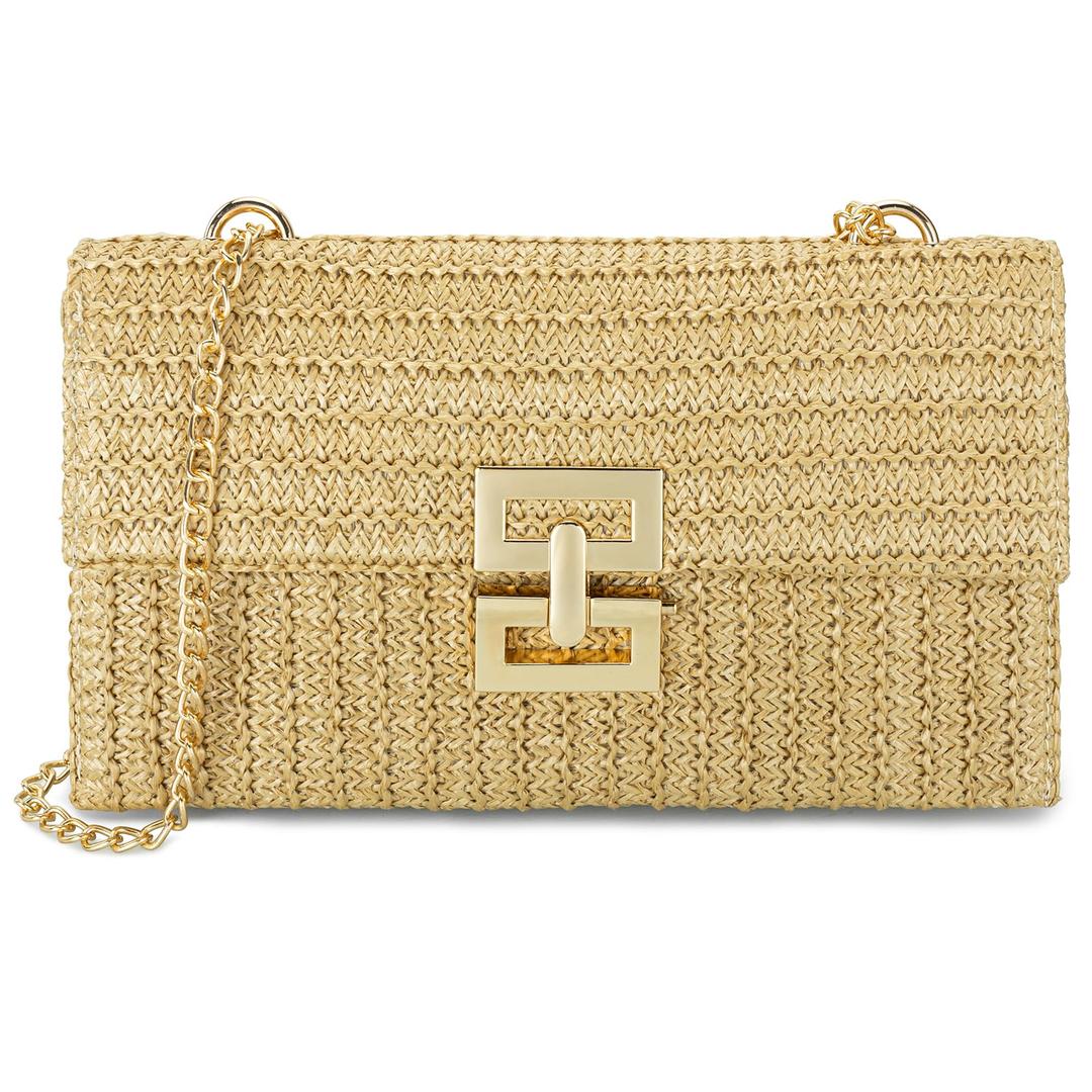 Gets Straw Clutch Purse for Women, Woven Beach Bag Summer Corssbody Purse Small Rattan Shoulder Bag for Travel Apricot
