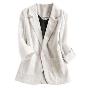 Womens Casual Solid Cotton Linen 3/4 Sleeve Short OL Work Blazer Jacket Coat, Size: XL