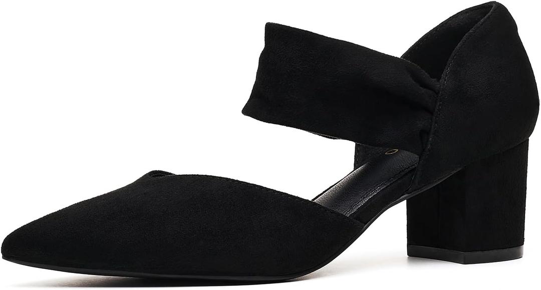 Women's Pumps Closed Toe Low Chunky Heels Dress Shoes for Women Comfortable Dressy Party Wedding Bridal Shoes (8, Black)