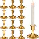 12 Pcs Gold Candle Holders Candlestick Holders, Gold Brass Color Vintage Candle Taper Holder for Table Centerpiece, Wedding Reception, Festive Christmas Mantel Decoration or Home Decor