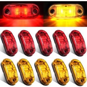 Tallew 10 Pcs 2.5 Inch LED Trailer Lights 2 Diode Waterproof LED Trailer Side Marker Oval Signal Running Lights for Truck Boat Rv(Amber, Red)