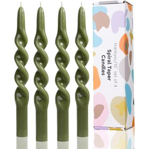 Olive Spiral Taper Candle Tapered Candlesticks,Twisted Taper Candles for Table Decor Housewarming Gift Idea-10inch,4pcs(Olive Green-B)