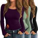 Neer 3 Pack Women's Thermal Shirts Long Sleeve Crew Neck Fleece Lined Undershirts Slim Fit Basic Tops Winter Base Layer (Medium, Black, Purple, Dark Bean Green)