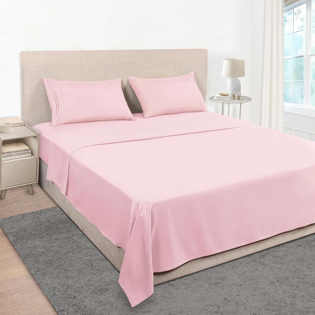 Mejoroom King Size Sheet Set - Soft Microfiber Bed Sheets,Deep Pocket Fitted Sheet, Soft, Breathable, Wrinkle & Fade Resistant - 4 Piece (King, Blush Pink)