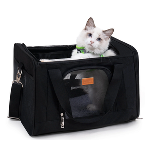 Pet Carrier for Cats, Dogs, and Puppies up to 15 lbs. Portable, Collapsible,Outdoors, Car Pet Bag. (Black)