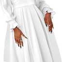 Women's Plus Size Maxi Dress Ruffle Pleated Praise Dance Dress African Long Dresses Cocktail Party (4X-Large, White)