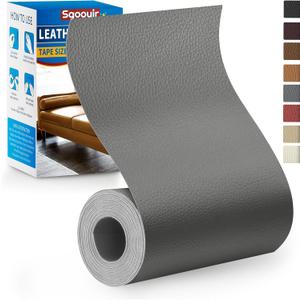 Leather Repair Patch Tape Kit, 4" x 63" Self Adhesive Leather Repair Patch for Furniture, Vinyl Leather Repair Kit for Car Seat, Chairs, Couch, Sofa, Boat Mid-Gray