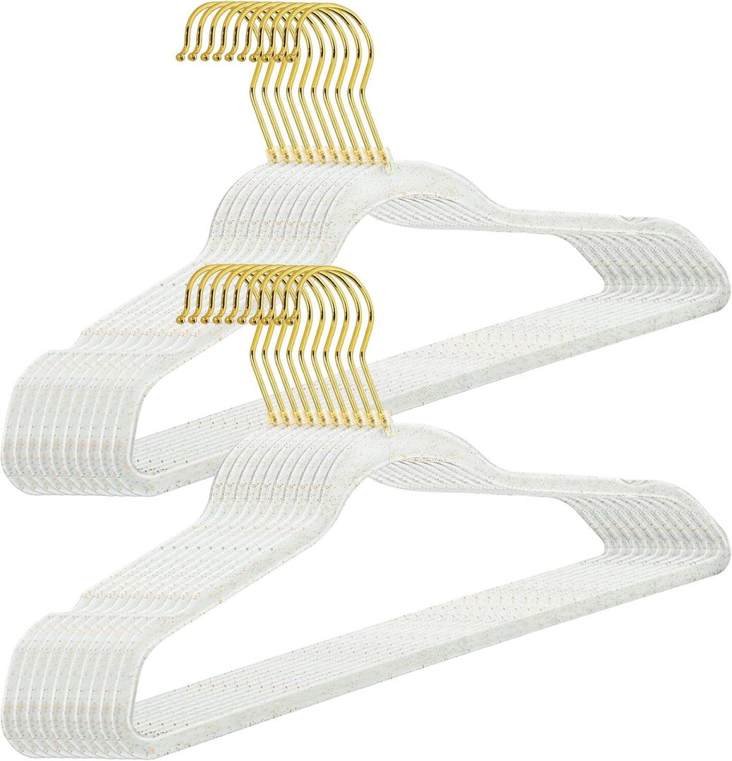20 Pack Coating Sweater Hangers 16", Plastic Hangers with Bling Gold Glitter, Crystal Clear Acrylic Hanger with Swivel Hook, Non-Slip Space Saving Coat Hanger for Adult Closet,