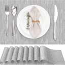 Myir JUN Placemats Set of 8, Vinyl Woven Placemats Place Mats Indoor Set of 8 Washable Table Mats Non-Slip Place mats for Dining Table (Silver, Set of 8)