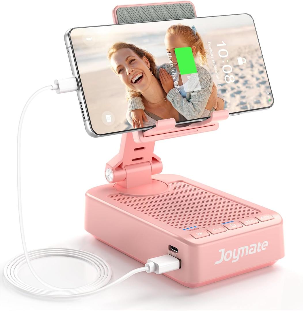 Gifts for Men Women, Phone Stand with Bluetooth Speaker and Charging Function 360 Rotable Angel Adjustable Cell Phone Holder with HD Stereo Sound Fits All Phones,Tablet (Pink)