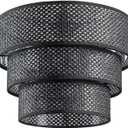 Lamp Shades for Floor Lamps Pendant Light Replacement, 3-Tier Drum Lamp Shade with Black Rattan Woven for Living Room Dining Hall Bedroom (Black-Woven)