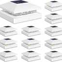 Solar Post Cap Lights Outdoor 12pack, White Waterproof Solar Powered Deck Fence Post Lights Fit 4x4 Wood/Vinyl Posts, Bright Warm White Solar Post Lights Decorate Deck, Patio, Porch, Fence