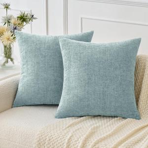 MIULEE Pack of 2 Light Blue Throw Pillow Covers 18x18 Inch Soft Chenille Pillow Covers for Sofa Living Room Couch Solid Dyed Cases