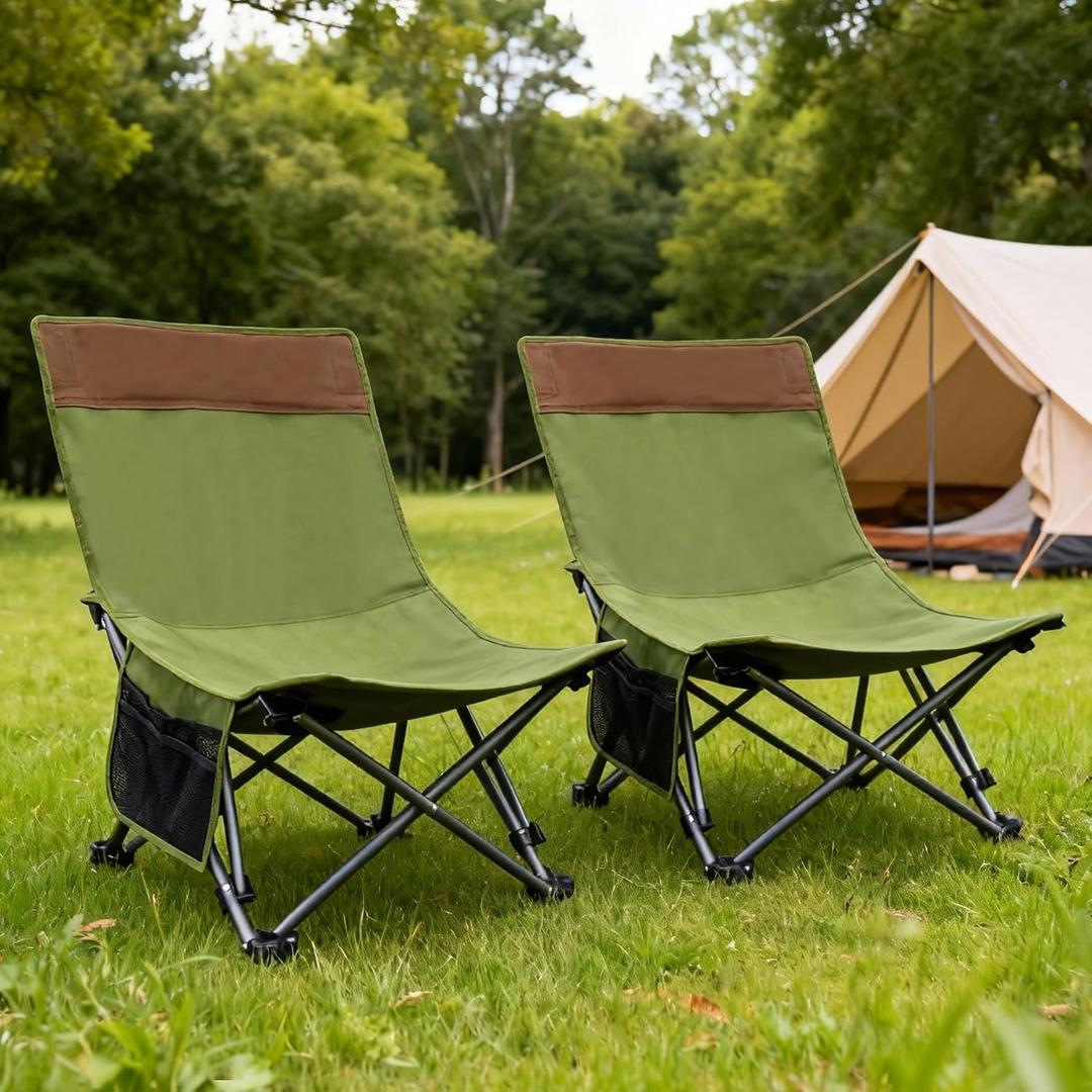 Compact Beach Chairs 2 Pack with 3-Position Lay Flat Low Portable Camping Chairs for Adults Folding Reclining Chairs for Beach, Lawn, Travel