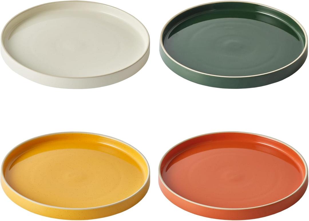 Odense 9.8" Large Dinner Plates(Set of 4) - Ceramic Plates for Dining Serving - For Salad, Pasta, Steak - Modern & Minimal, Wide Round Design, Stackable - Microwave & Dishwasher Safe (Multi Color)