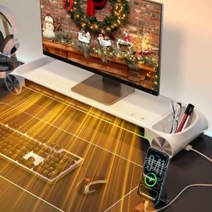 Desk Space Heater 330w,2 In 1 Desk Top Heater & Monitor Stand With Charging Port & Storage Space, Hand Warmer For Desk Office Room Indoor- White