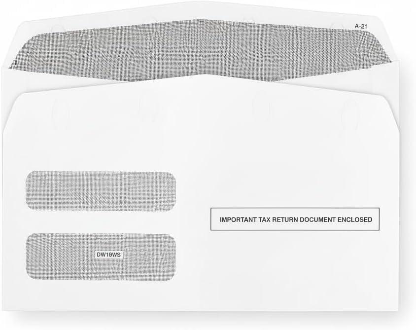 1099 Nec Envelopes 2025 Self Seal, Designed for 1099 3 UP NEC Tax Forms, 3 13/16 x 8 7/8 Double-Window, Security tinted, 25 Pack 1099 Envelpes
