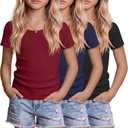 3 Pack Girls Shirts Scoop Neck Ribbed T Shirts Teens Short Sleeve Slim Fit Summer Tees for Kids Age 5-14