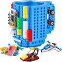 Build on Brick Coffee Mugs,Creative DIY Kids Party Cups with Building Blocks,Fun Novelty Gifts for Kids Childhood Adults Office Birthday Xmas,Blue
