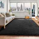 ONASAR Black Area Rugs for Bedroom Living Room, Fluffy Fuzzy Shaggy 4x6 Bedside Rug, Soft Plush Modern Indoor Floor Carpet for Nursery Kids Girls Boys Teen Dorm Home Office Decor Aesthetic