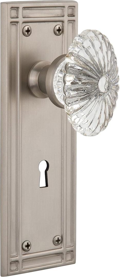 Nostalgic Warehouse Mission Plate with Keyhole Oval Fluted Crystal Glass Knob, Single Dummy, Satin Nickel