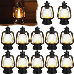 Ferraycle 12 Pcs Mini Lantern Decor 4 Inch Western Lantern Table Centerpiece Small Vintage Camping Hanging Lamp Ornaments Bulk for Cowboy Cowgirl Wedding Halloween Christmas (6 Inch,Black)