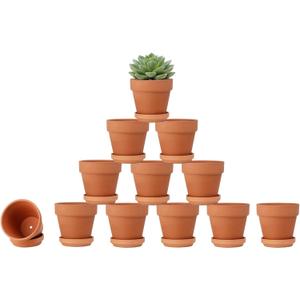 Riseuvo 3 Inch Terra Cotta Pots with Saucer - 12 Pack Clay Flower Pots with Drainage, Great for Plants, Crafts, Wedding Favor (3 Inch)