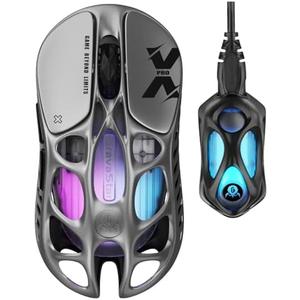 GravaStar Mercury X Pro Wireless Gaming Mouse, Come with 8K Dongle – 32,000 DPI PAW 3950 Sensor, 8,000Hz Polling Rate, Only 49g, Magnesium Alloy Hollow Frame, RGB Lighting, 5 Programmable Buttons