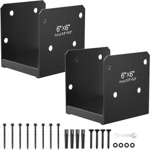 6x6 Stainless Steel Post Base,Internal 5.5 x 5.5 Anchor Bracket,Deck Concrete Support Anchor for Deck Railing, Fences, Mailboxes (2Pcs Black)