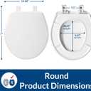 Bemis 730SL Slow Close Toilet Seat, Hinges Never Loosen, Durable Plastic, Made in USA, Round, White