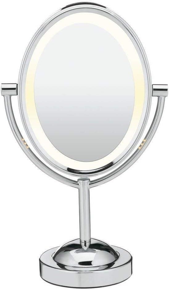 Conair Lighted Makeup Mirror, LED Vanity Mirror, 1X/7X Magnifying Mirror, Double Sided, Corded in Polished Chrome (4.8"L x 8.2"W)