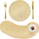 ZOOFOX 12 Pack Round Pressed Vinyl Placemats, 15 Inch Hollow Out Vinyl Dining Table Mats, Non-Slip Heat Resistant Metallic Platemats for Christmas Dinner Holiday Party Wedding Centerpiece Decor