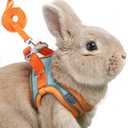 Adjustable Bunny Harness and Leash Set Double Buckle with Reflective Strips Rabbit Vest Pets Stuff Suitable for Rabbit Walks Accessories (Orange Green, S)