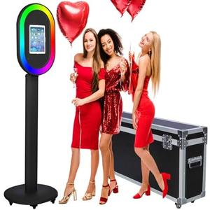 ZLPOWER Photo Booth for iPad 10.2'' 10.5'' 10.9" 11" 12.9" 13" Shell Stand Selfie Station Customized Logo Photobooth Machine with Beauty RGB Ring Light and Flight Case for Events Wedding Parties