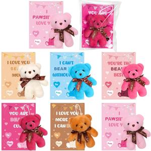 CHMYWJ 24 Packs Valentines Day Cards for Kids School with Mini Bears Plush Toy, Valentines Exchange Cards Gift Classroom Prize Party Favors School Rewards Gift Exchange