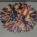 15.7 Inch Patriotic Wreaths for Front Door, 4th of July Outdoor Decorations, Red White and Blue Weather, Handcrafted Memorial Day Wreaths, Festival Celebration USA Flag Printed Wreath