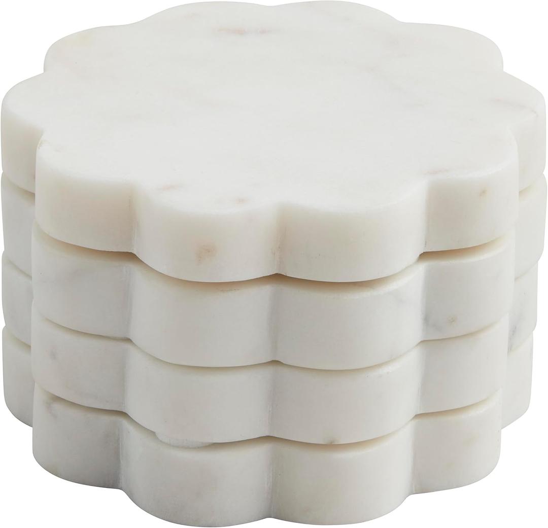 Mud Pie Scallop Marble Coaster Set; 4" X 4"