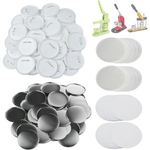 Happizza 100 Sets 75mm(3 inch) Button Parts for Button Maker Machine 75mm, Round Badge Button Making Supplies Blank Pin Back, Includes Metal Cover, Plastic Button Back Cover, Clear Film&Blank Paper