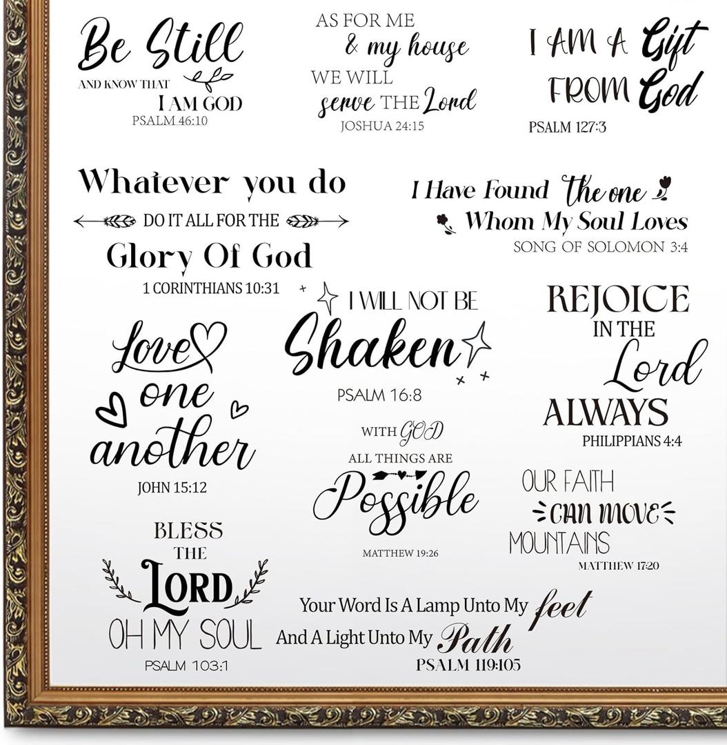 Geyoga 12 Pcs Inspirational Quote Mirror Decals Vinyl Positive Saying Affirmations Mirror Stickers Motivational Window Decals Peel and Stick for Home Office Staff Bathroom Wall Art(Religious)