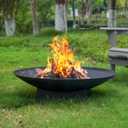 32 Inch Fire Pit for Outside, Outdoor Wood Burning Fire Pit Table with Grill & Cover Lid, Large Portable Firepit for Backyard Patio Camping
